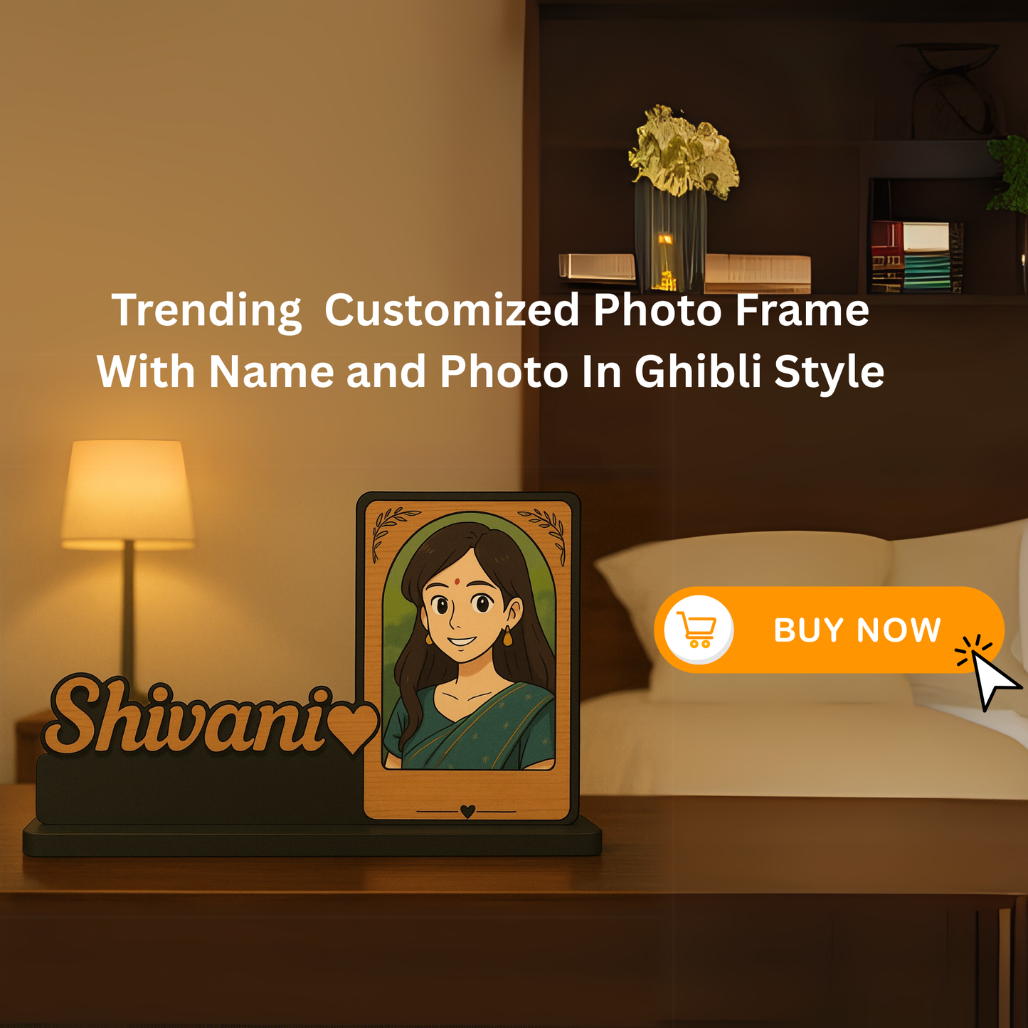 Customized Wooden Photo Frame In Ghibli Style with Name – Happy Birthday Gift | Dandjdecor.in